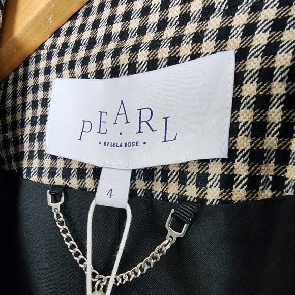 NEW Pearl by Lela Rose Black Checkered Plaid Houndstooth Blazer Jacket - Picture 3 of 11